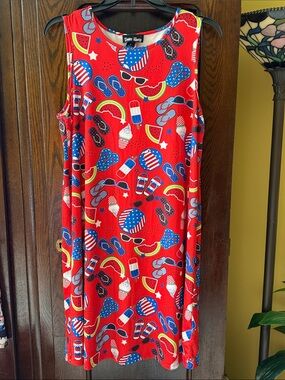 Dress Works Red Sleeveless Midi Dress with USA Patriotic Print